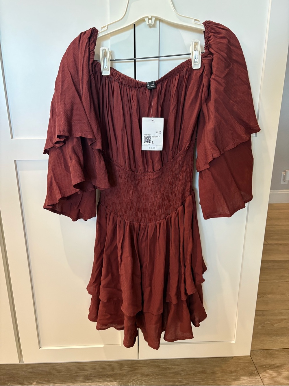 Forever 21 Rust Red Off-Shoulder Ruffled Mini Dress